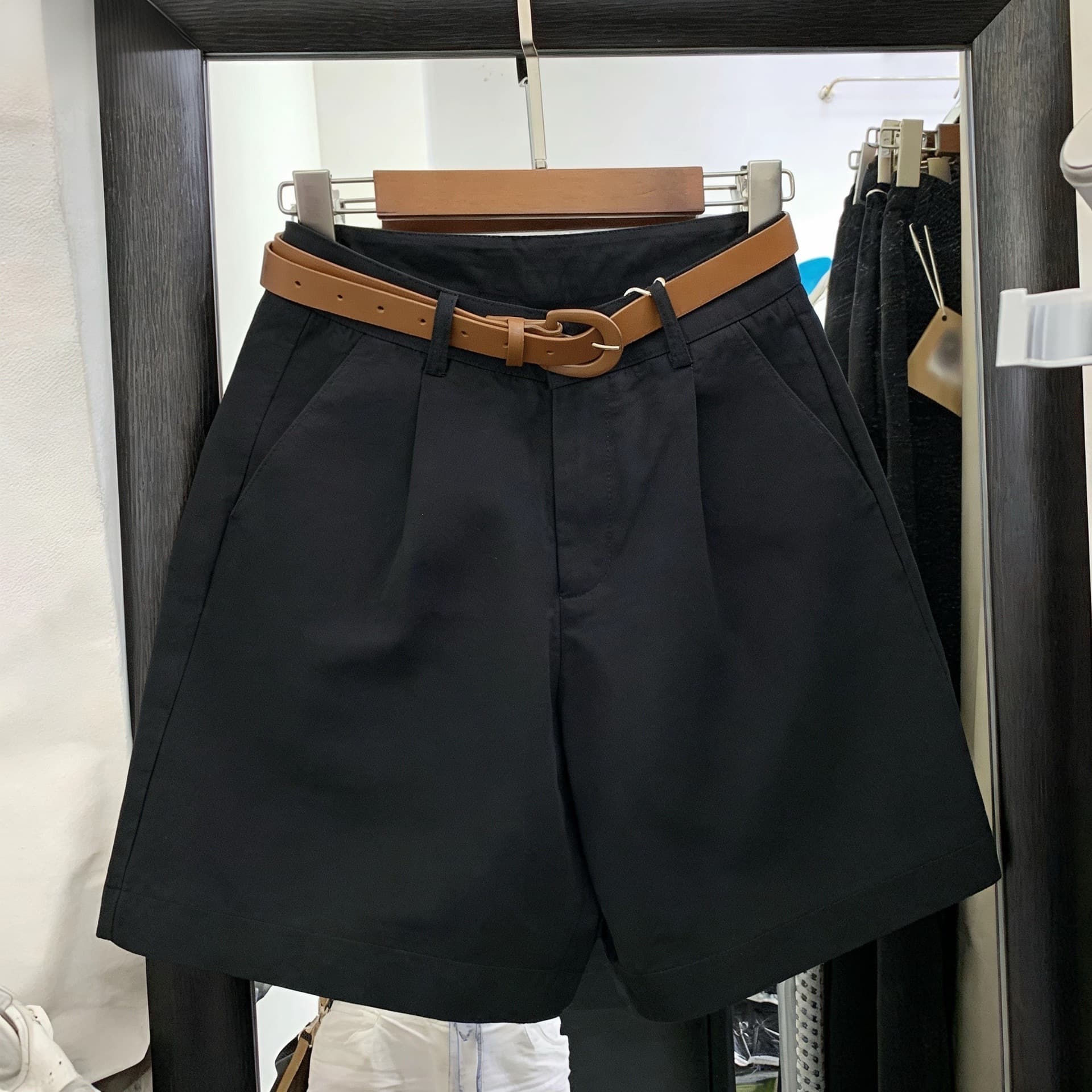 Women's Cargo Pants Spring Summer New High-Waist Versatile Slimming Fashion Loose A-Line Wide-Leg Five-Point Pants Belt Straight Pants