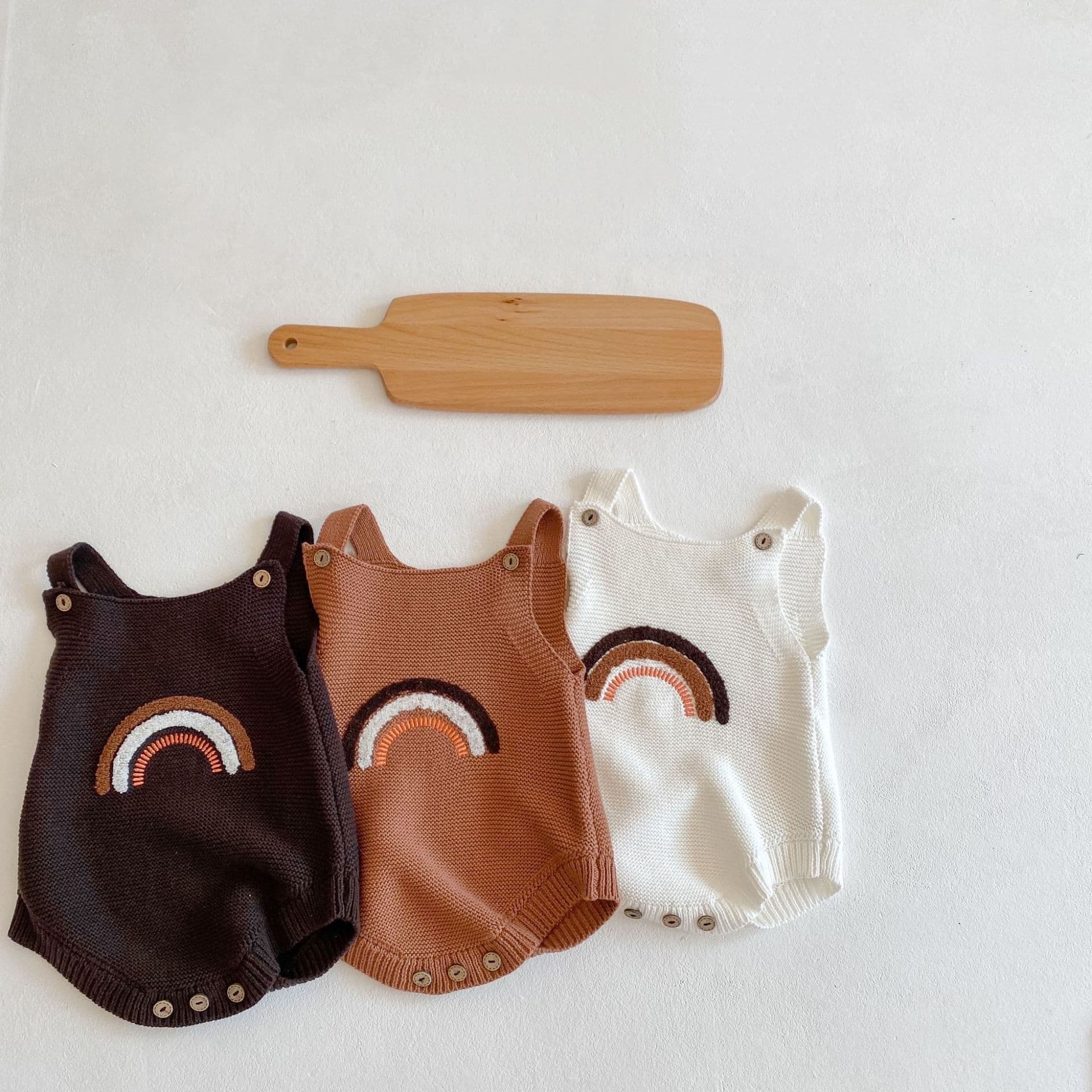 ins2026 Spring and Autumn Model for Male and Female Baby Infants Rainbow Carrier Harness Knitted Wool Jumpsuit Romper