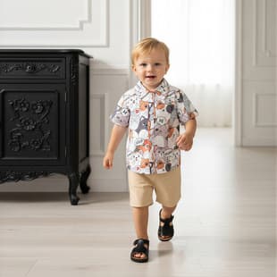Factory Direct Baby Boy Shirt Set Summer New Children's Casual Short Sleeve Shirt Khaki Pants Two-Piece Set 0-3 Years