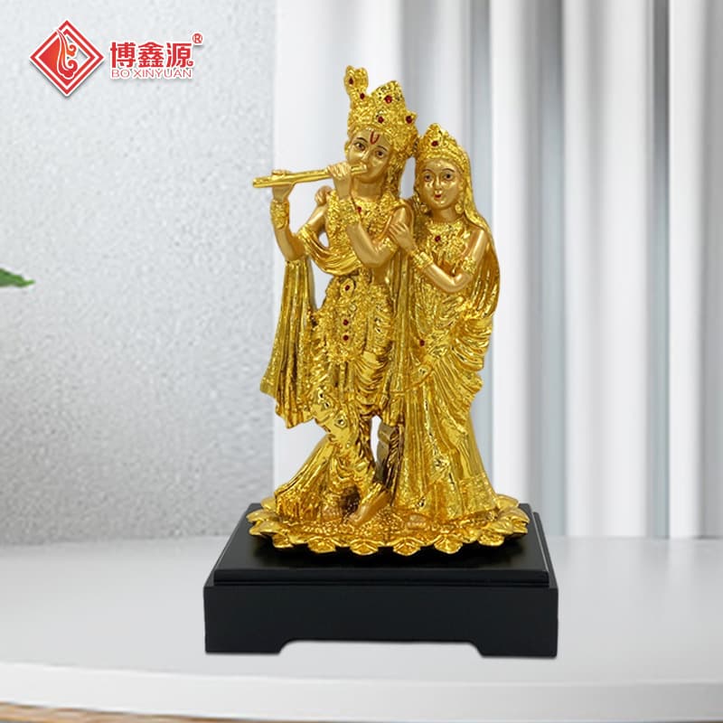 Gold Medium Ganesha Playing Flute Statue Desktop Decoration Resin Craft Indian High-End Buddhist Figurine