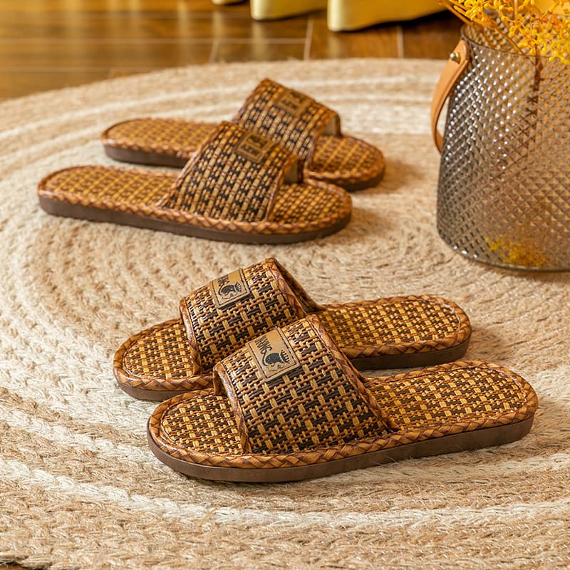 Home Slippers for Men and Women Summer Rattan Woven Indoor Household Linen Anti-Slip Non-Odor Summer Wholesale Four Seasons