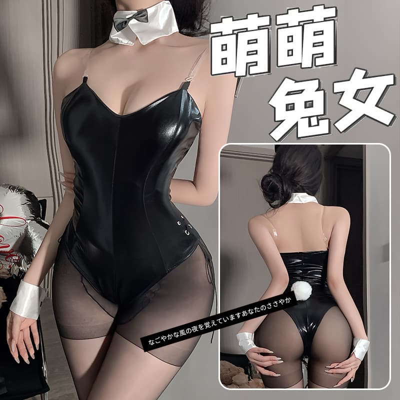 Red Sensual Small Chest PU Bodysuit Bunny Costume Soft Cute Rabbit Girl Uniform Role-Playing Set 1840