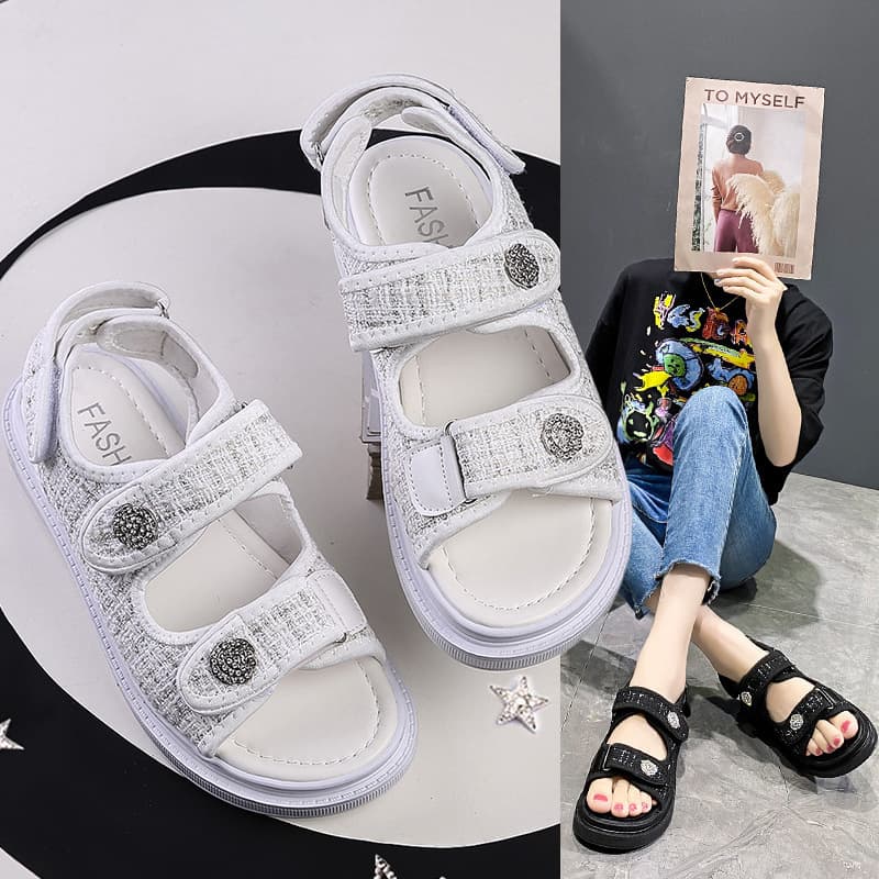Women's Sandals 2024 New Summer Ins Trendy Casual Sport Style Velcro Fashion Thick Sole Beach Shoes for Women