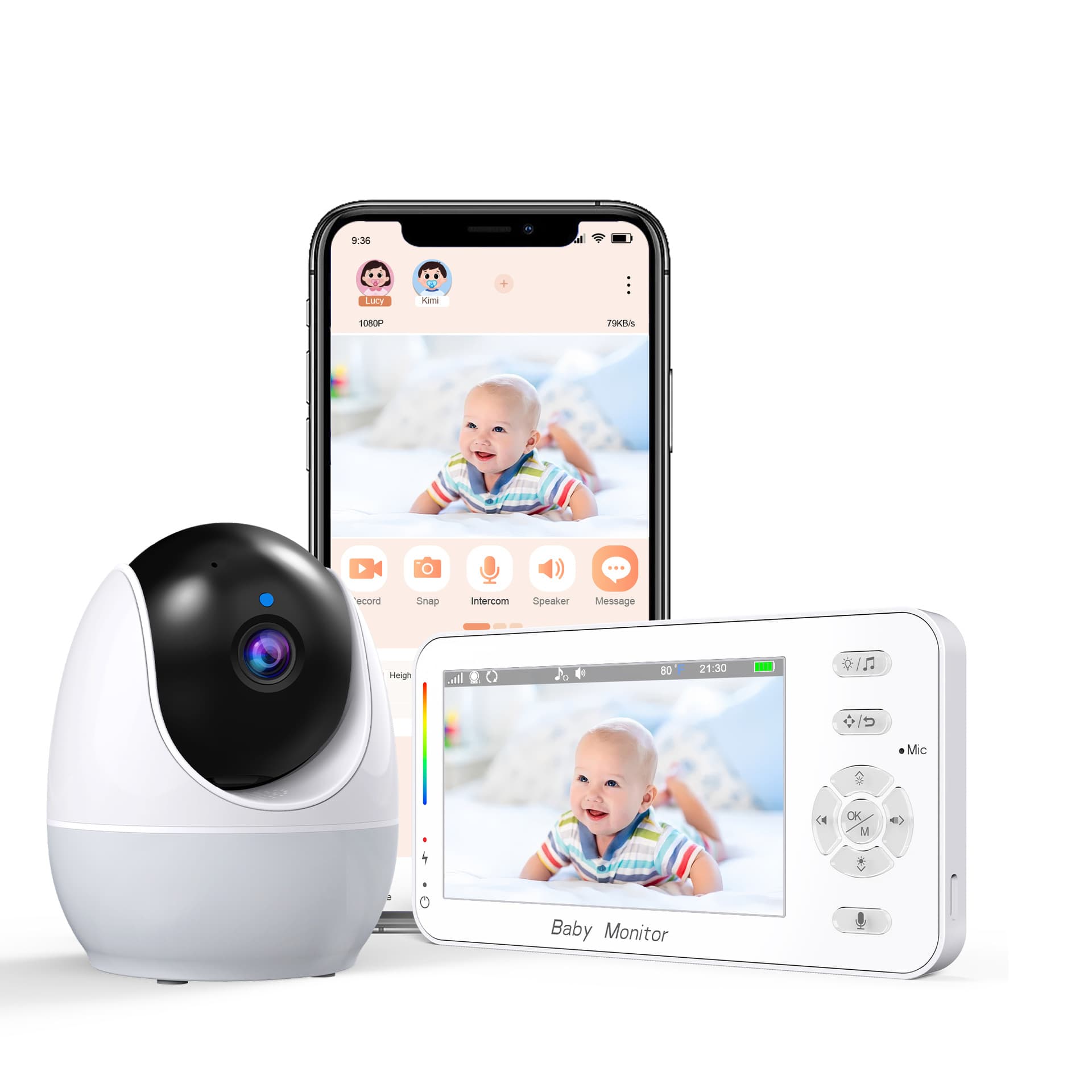 New 4.3-inch HD Baby Monitor with Wireless WiFi, Remote Control via Mobile Phone, Night Light, and Intercom