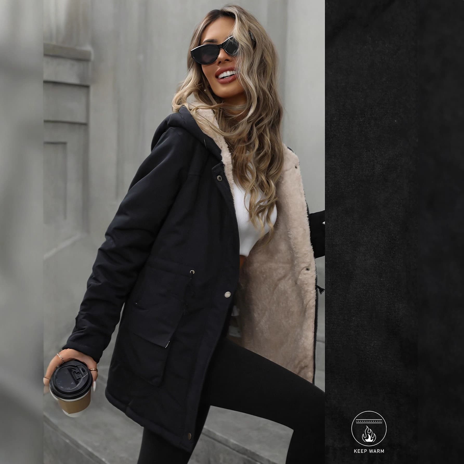 Bestseller Amazon Cross-Border Fleece-Lined Hooded Workwear Jacket for Women, Warm, Windproof, Casual and Versatile Fall and Winter Top