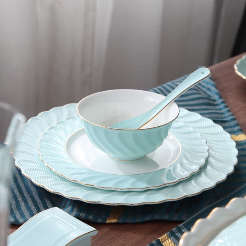 Simple Nordic Bone China Dinnerware Set for Housewarming, Ceramic High-End Light Luxury Bowls and Chopsticks Combination for Home Use