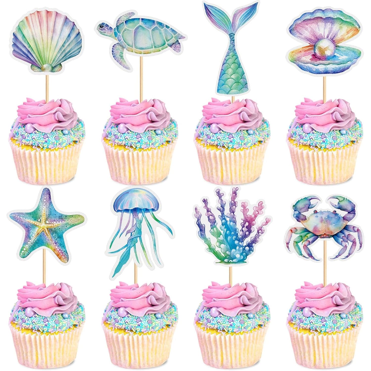 Cross-Border Amazon Best-Selling Ocean Theme Starfish Crab Mermaid Tail Dessert Table Cake Decoration Plug-In Card