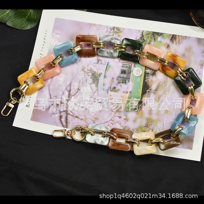 Optional length, European and American style mixed square and rectangular acrylic bag chain/phone chain