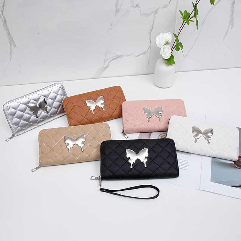 2024 Trendy Butterfly Decoration Fashion Simple Individual Quilted Large Capacity Wallet Women's Clutch Bag Wholesale