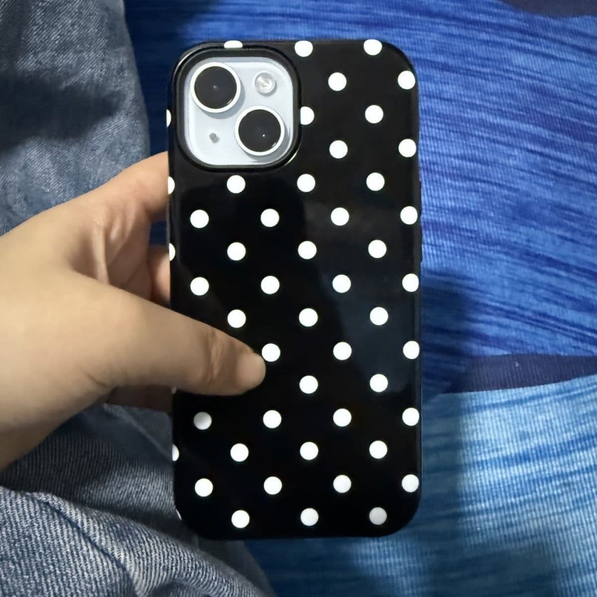 White Polka Dot Dark Black Compatible with iPhone 14 15 16 17 Jelly Case 17 Pro Max Soft Case 16P Large Hole Simple 11