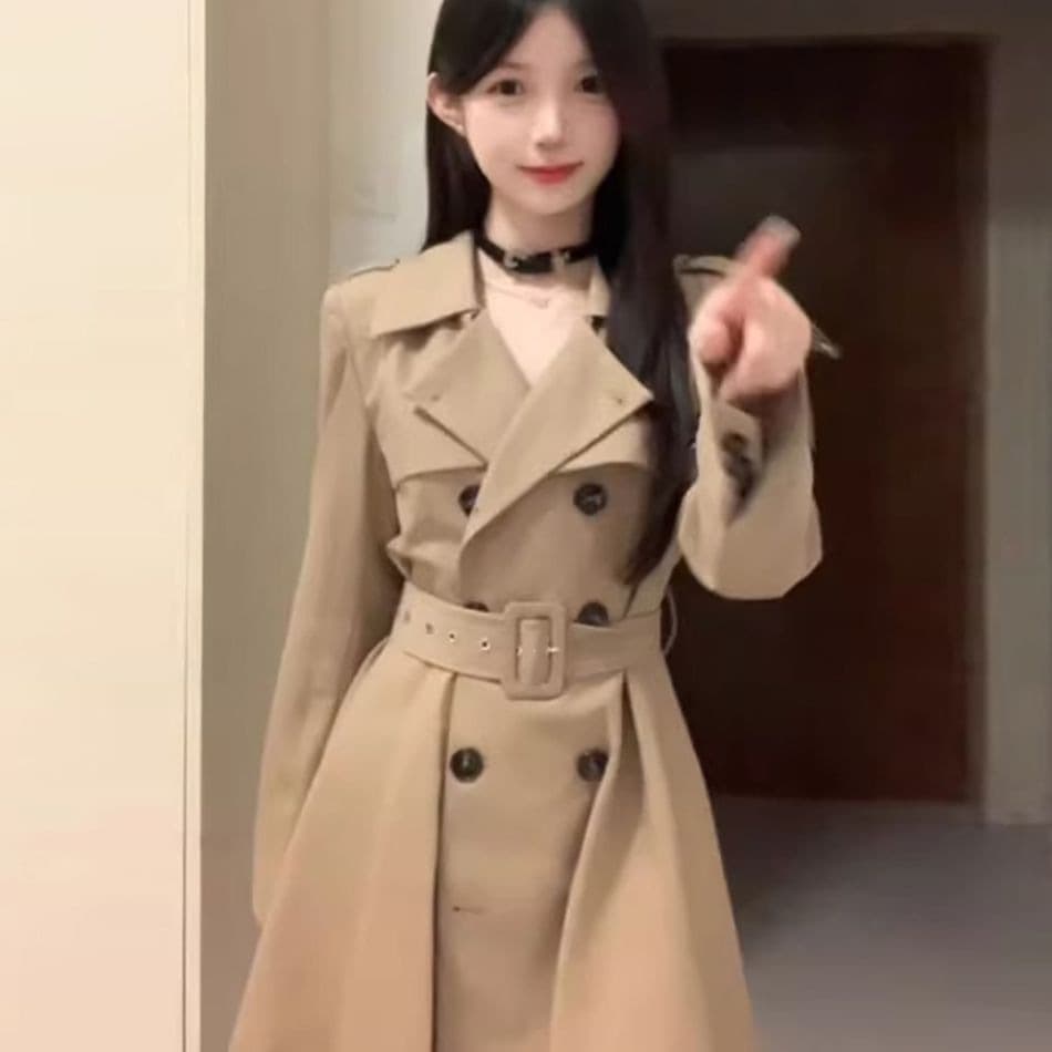 2025 Spring/Autumn Mid-Length Student British Trench Coat for Women, Trendy High-End Stylish Blazer Jacket for Petite Figures