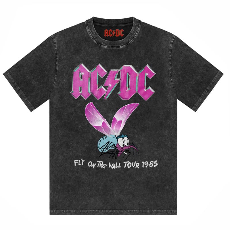ACDC Band Printed T-shirt Washed Retro Old Short Sleeve