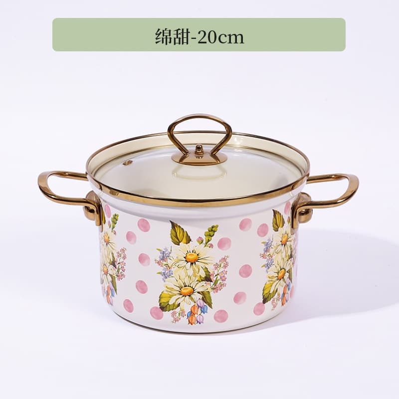 Visual Straight Pot Factory Wholesale Enamel Pattern Straight Pot Enamel Double Ear Visual Straight Soup Pot