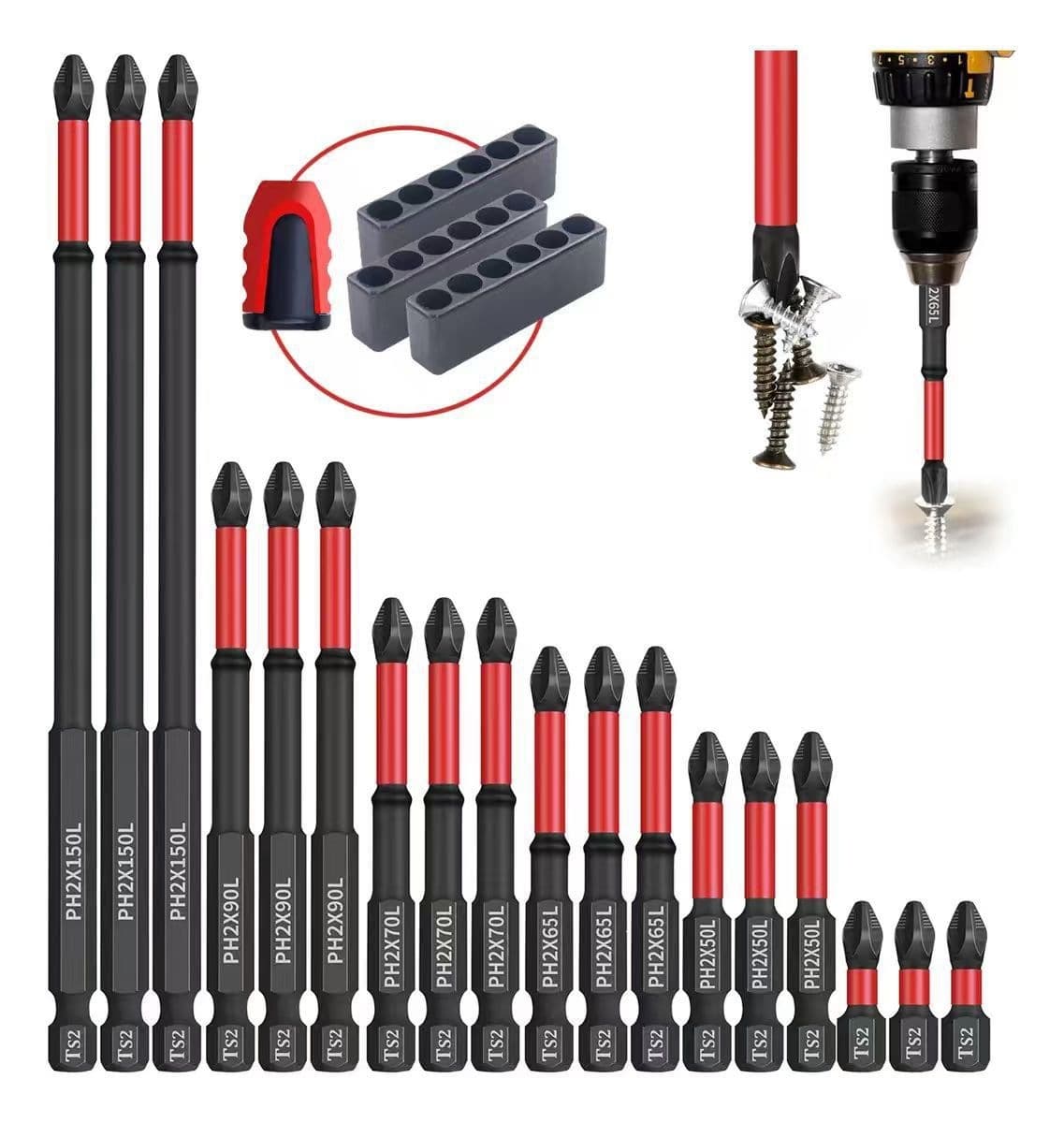 21pcs Anti-Slip S2 Steel Impact Cross Magnetic Screwdriver Bit Set with Anti-Slip Teeth Jelly Magnetic Ring Base