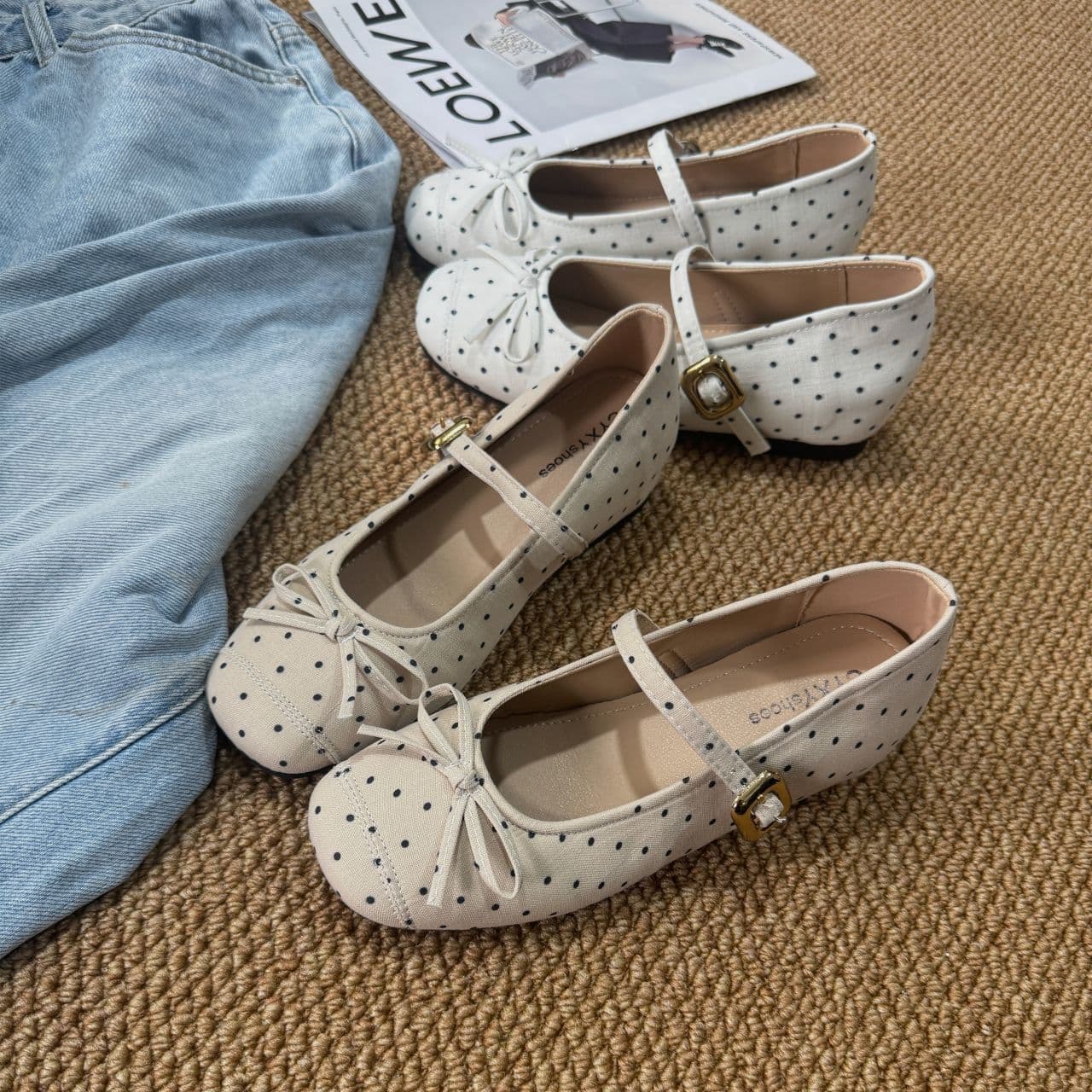 French Style Gentle Ballet Flats 2026 Spring Summer New, Inner Height Increase New Chinese Style One-Strap Shallow Mouth Bow Ballet Shoes