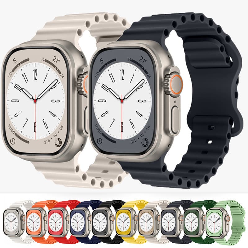 Suitable for Apple Ocean Watch Ultra/iwatch8910 generation double buckle sports silicone watch strap 8-shaped buckle