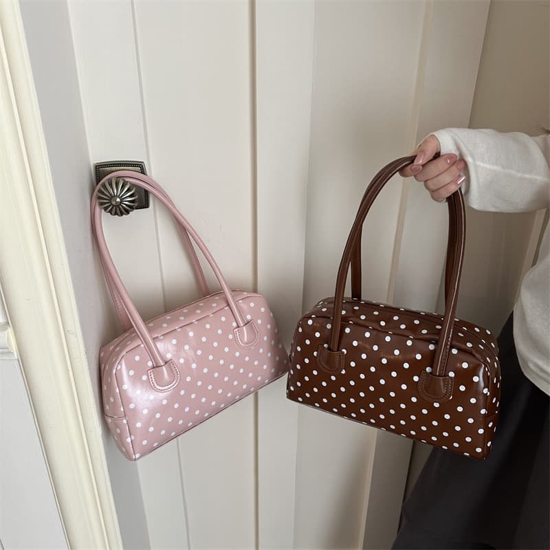 2026 New Trendy Fashionable Handheld Bowling Bag Large Capacity Sweet Girl Polka Dot Bag Underarm Bag Women's Bag