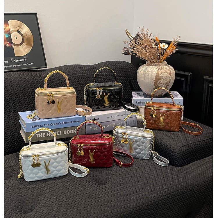 Cross-border Trade Light Luxury Embroidered Thread Chanel-Style Box Bag YSL Diamond Pattern Bag Fashion Gold Ball Chain Small Square Bag