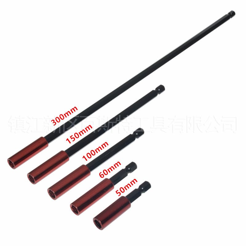 Hex socket screwdriver with red electrophoretic surface coating, extended handle assembly, 1/4" magnetic screwdriver bit.