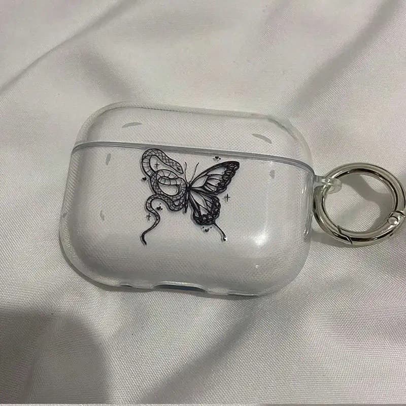 Snake and Butterfly Transparent Case for Apple AirPods Wireless Bluetooth Earphones Anti-Drop Protective Soft Cover