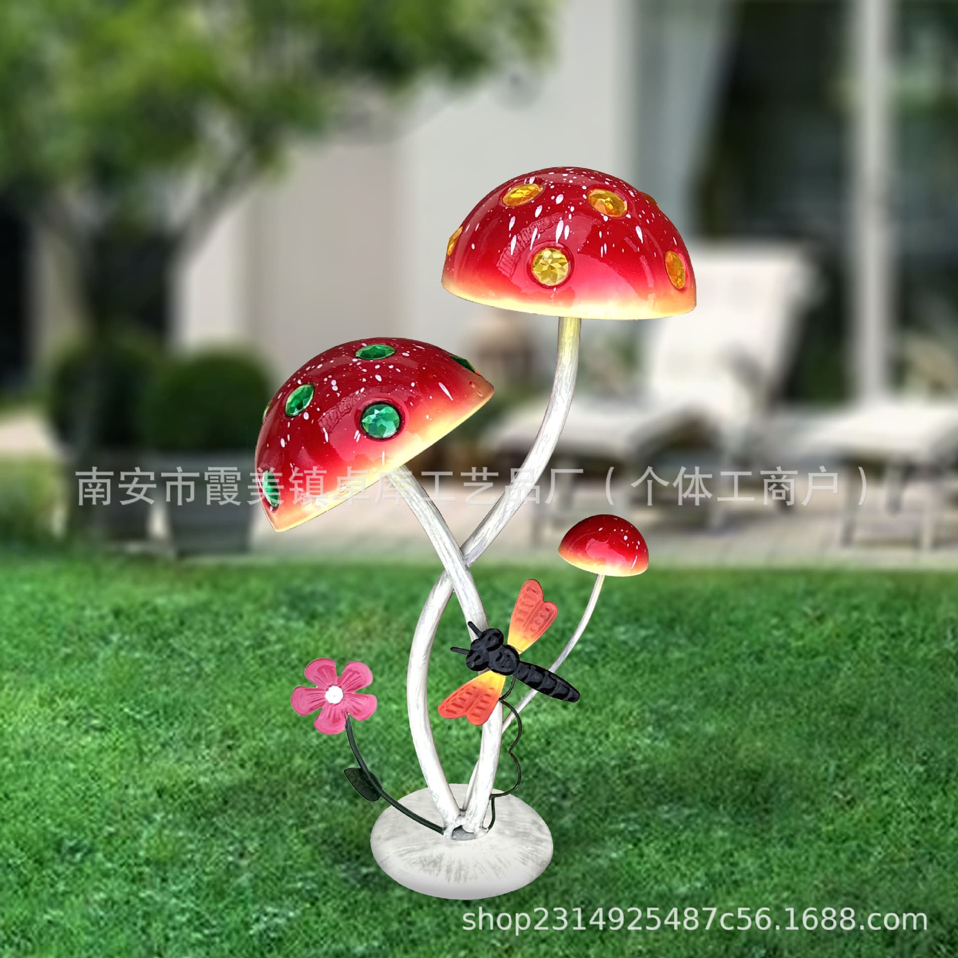 New Amazon Cross-Border Mushroom Solar Light Garden Lawn Stake Iron Art Mushroom Garden Stake
