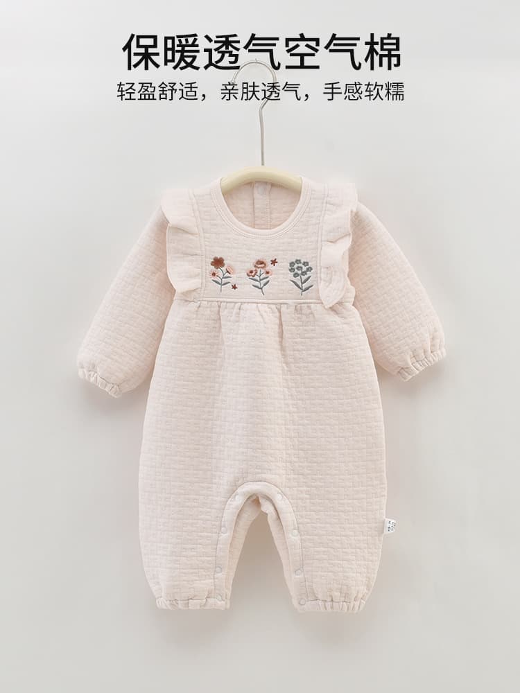 Baby Girl Cotton-Padded Romper Autumn Winter Warm Infant Cute Princess Style Air Layer Crawling Suit