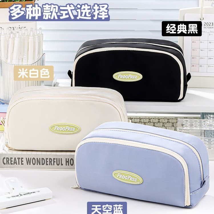 Pencil bag for junior high school, large capacity, simple ins Korean version, high-looking double-layer pencil bag for elementary school students and high school