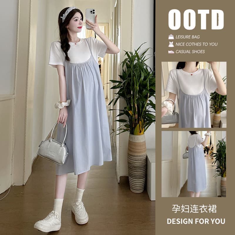 2024 New Style Maternity Summer Dress - Fashionable Stitching Loose Elegant Dress with Belly Coverage for Pregnant Women