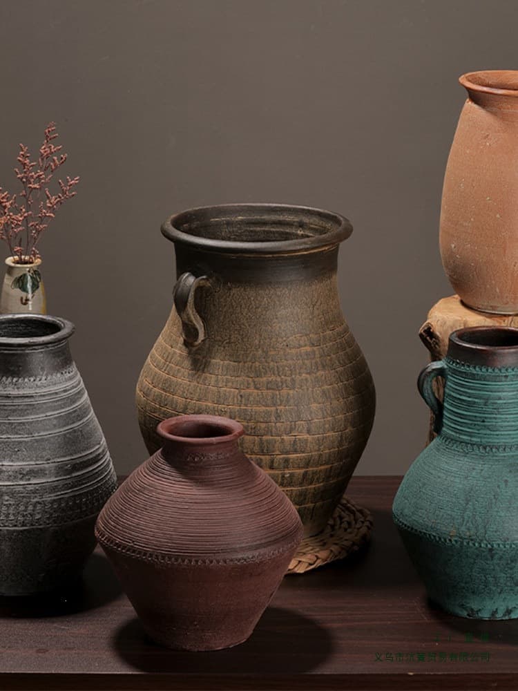 Rustic Pottery Vase Decoration Succulent Planter Living Room New Chinese Style Arrangement Dried Flowers Hydroponic Retro Clay Pot