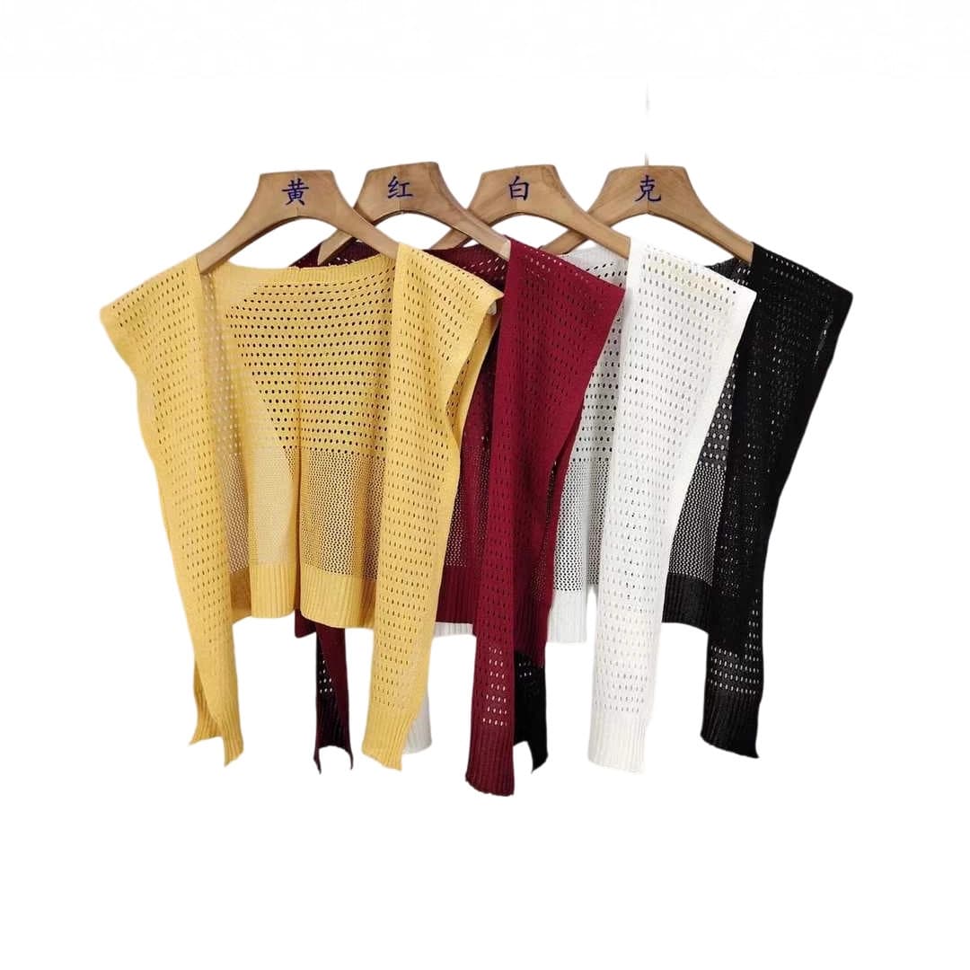 Summer Off-White Knitted Shawl, Spring and Autumn Women's Shirt, Korean Style Vest, Small Shawl, Hollow Outer Summer Fake Collar