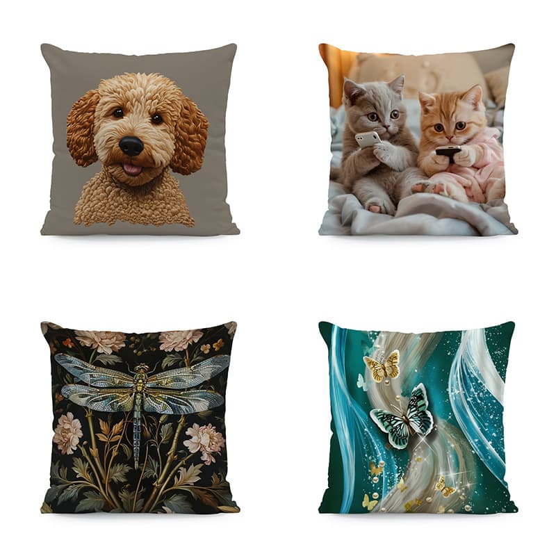 Butterfly Dog Dragonfly Decorative Pillowcase Living Room Sofa Cushion Cover Hand-painted Bird Spring and Summer Pillowcase