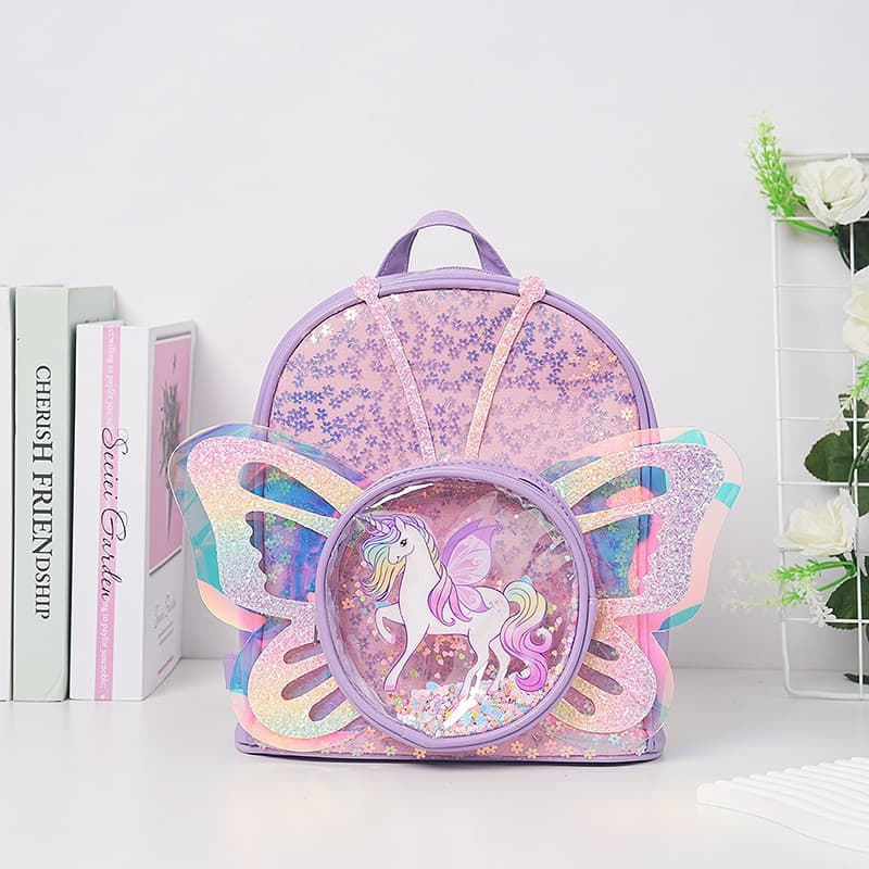 Trendy children's bags, cute cartoon backpacks, unicorn iridescent laser butterfly wings small shoulder bags