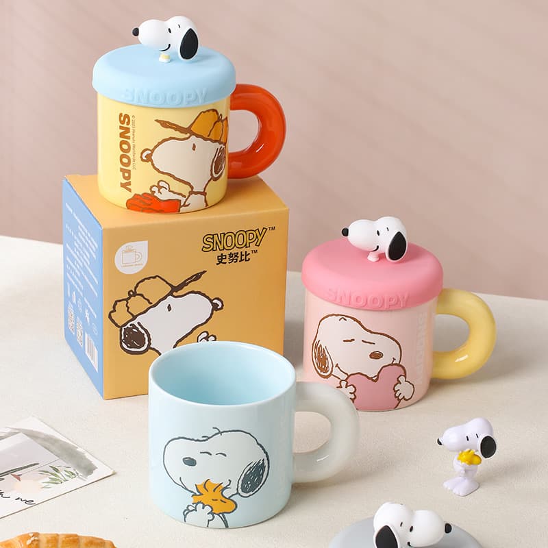 Snoopy Couple Mug with Lid Ceramic Cup Ins High Appearance Women Birthday Office Water Cup Home