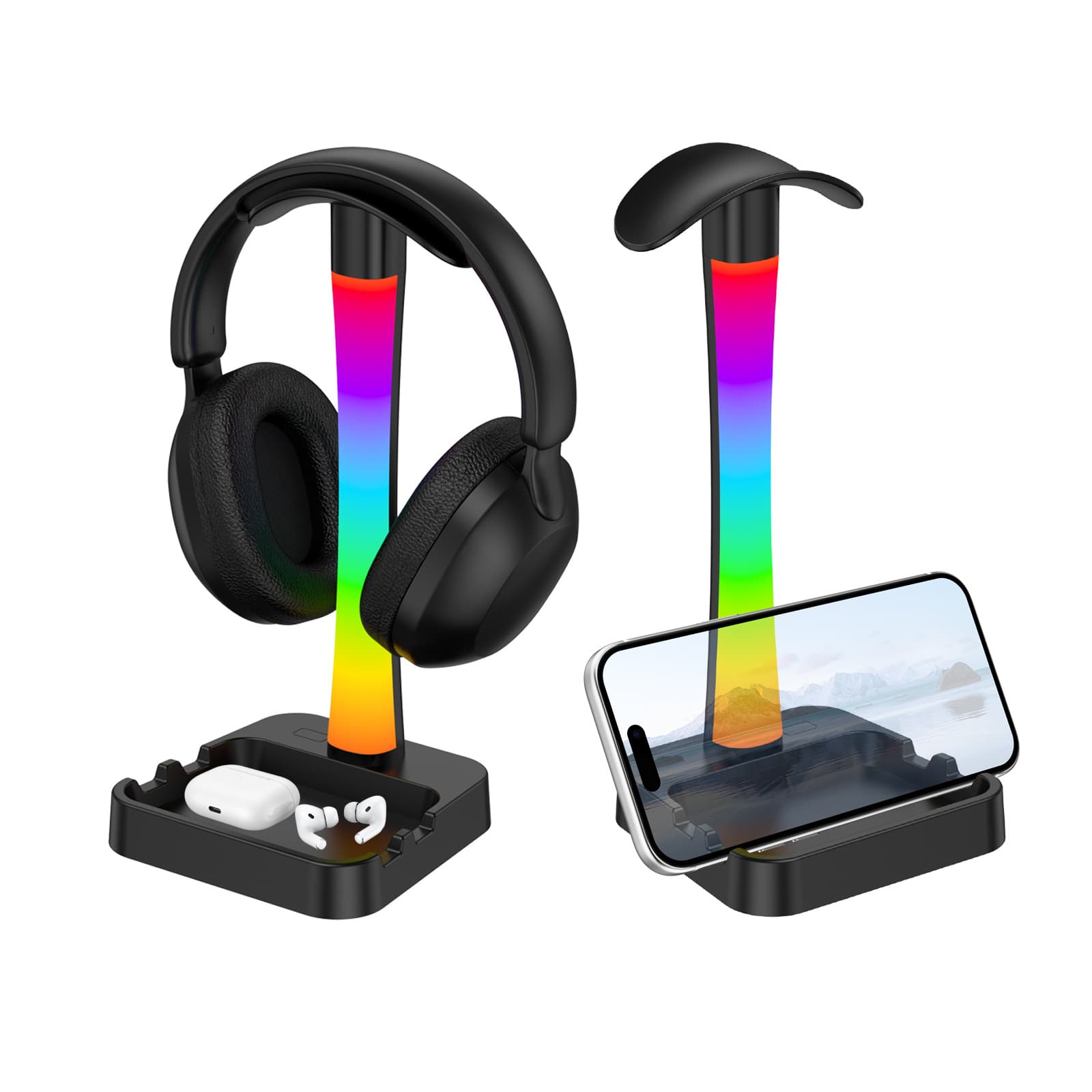 Headphone Stand 2026 New Cross-Border Product RGB Atmosphere Light Gaming Headset Stand Phone Holder Desk Lamp