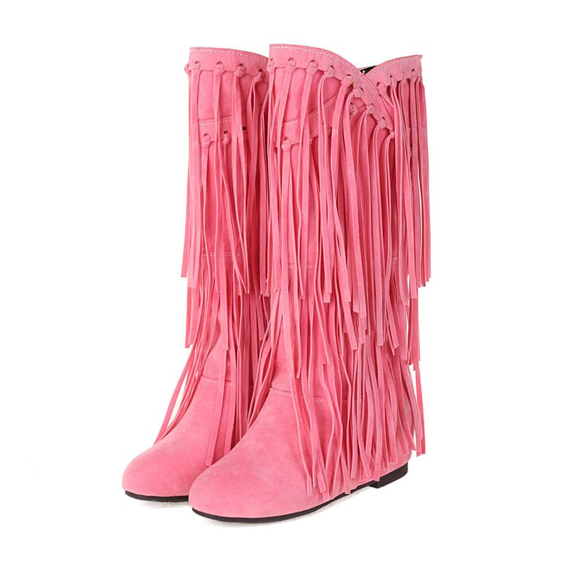 34-43 Large Size Boots Autumn/Winter New Women's Boots Casual Fringe Boots College Style Flat High Tube Boots Export Women's Shoes
