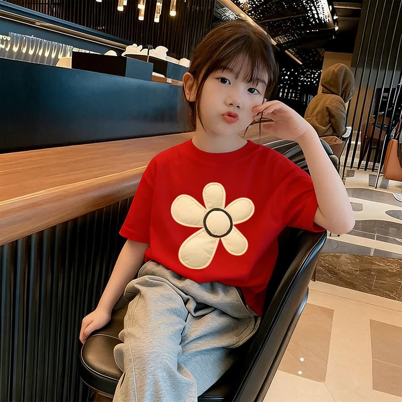 Girls Short Sleeve T-Shirt Summer 2026 New Cotton Children's Summer Top Thin