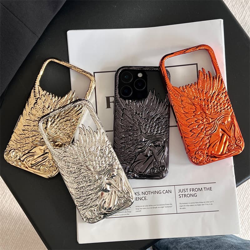 Three-dimensional electroplating angel wings suitable for iPhone 17 PROMAX mobile phone case Apple 16 matte skin feel 15 soft case