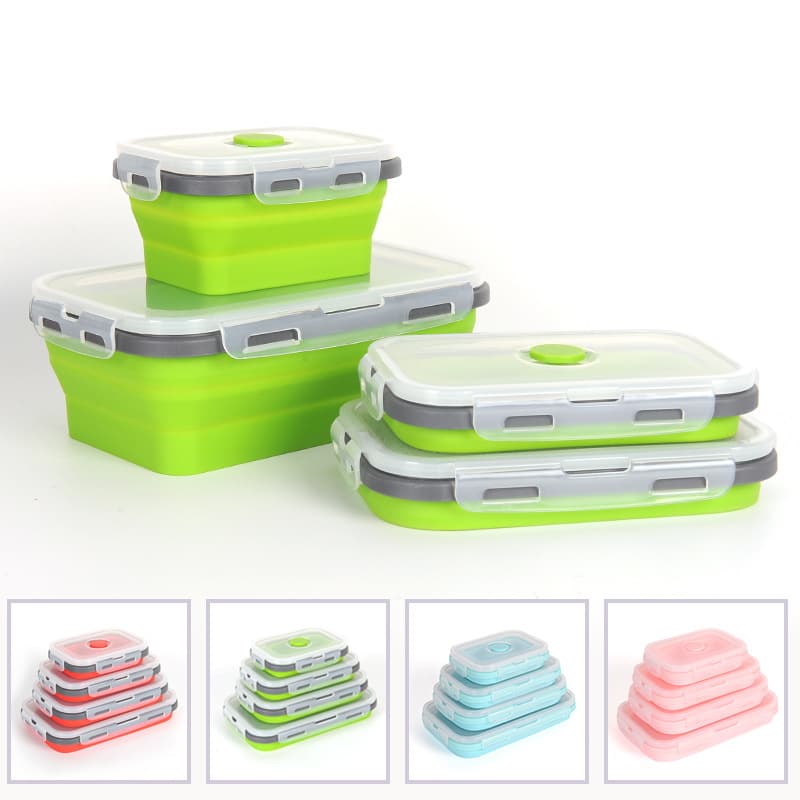 Factory Stock Foldable Silicone Lunch Box Microwave Safe Silicone Bento Box Portable Fresh-Keeping Container Fridge Storage Box