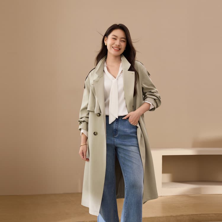【Dawn】Relaxed Lapel Double-Breasted Barn Style Windbreaker Slim Fit Plus Size Women's Clothing for Plus Size Women Autumn New Style