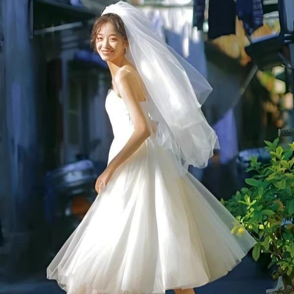 French Satin Camisole Light Wedding Dress Vintage Engagement Small Formal Dress Daily Registration Certificate Travel Photoshoot Little White Dress