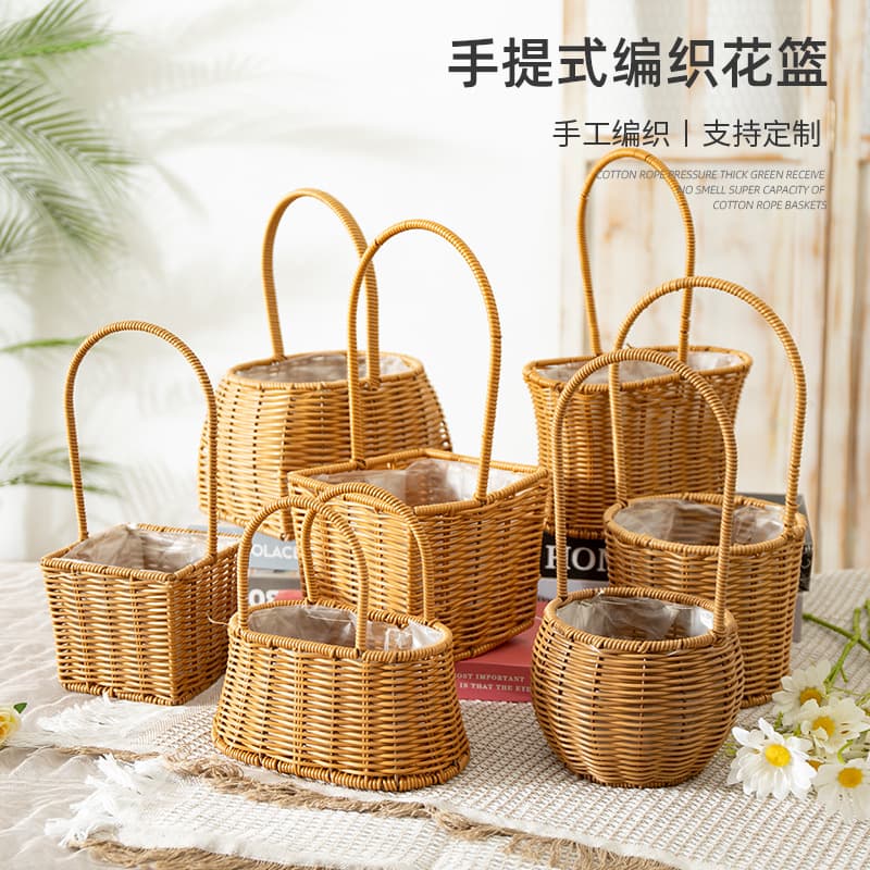 Handwoven Rattan Flower Basket Home Decor Handheld Fresh Flower Arrangement Baby Egg Decoration Versatile Garden Basket