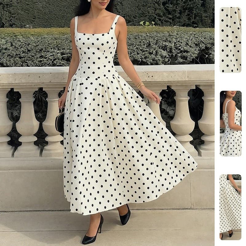 2026 Spring New Women's Clothing European and American Cross-Border Dress Fashionable High-End Polka Dot Retro Strapless Dress