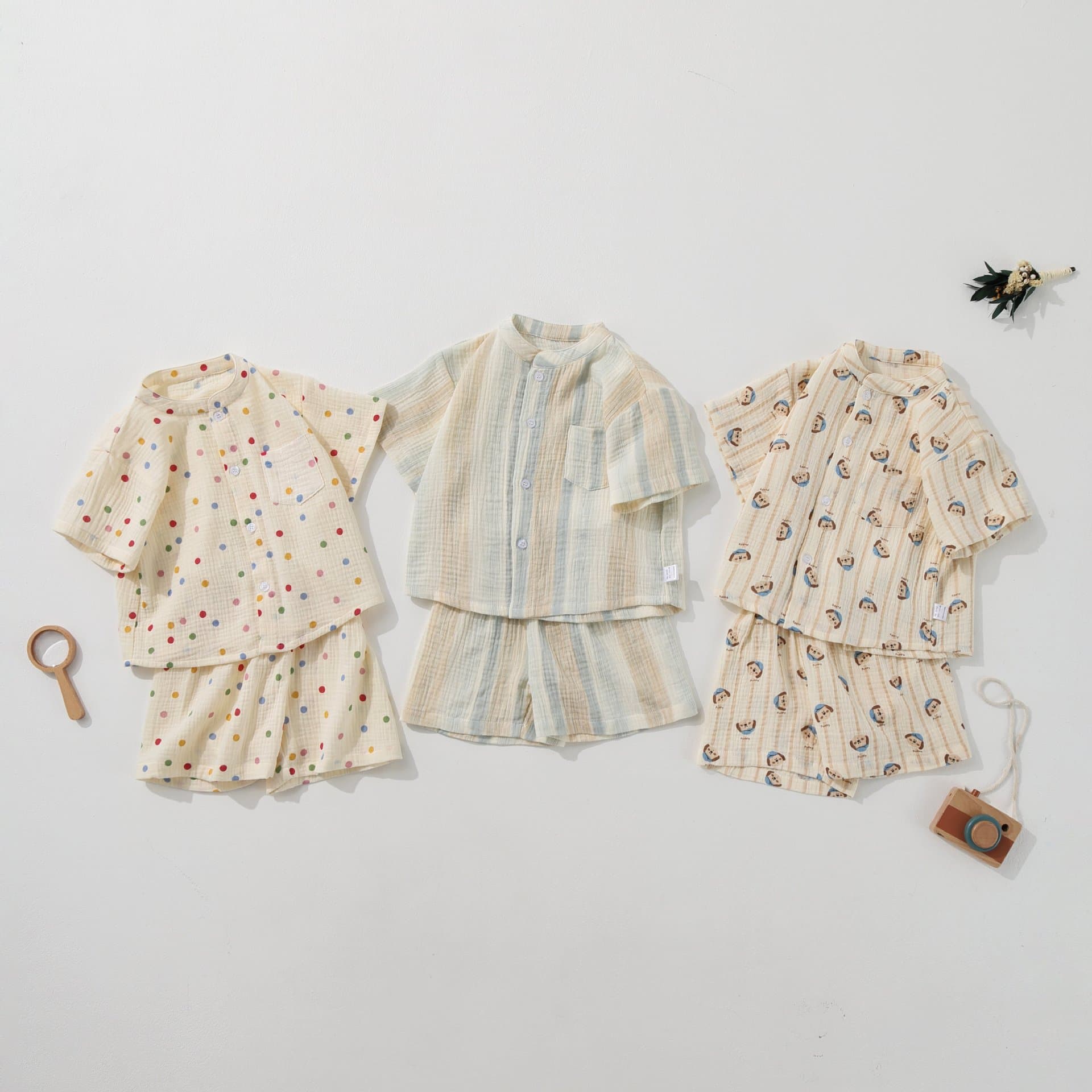 Baby Boys' Summer Cool Set: Short-Sleeve Top and Shorts, New Arrival, Class A Double-Layer Gauze, Cute Homewear for Girls