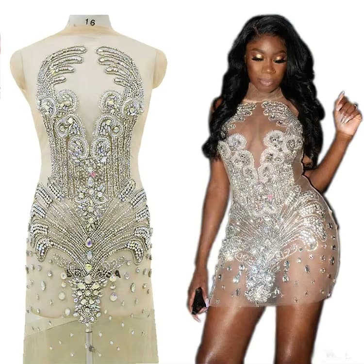 Wdp-245 Latest Handmade Luxury Crystal Bodice, Elegant and Sparkling Rhinestone Dress Applique, Suitable for