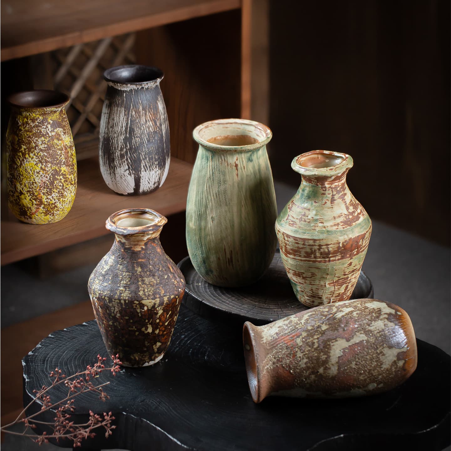 Jingdezhen Wabi-Sabi Style Vintage Ceramic Vase, New Chinese Style for B&B, Hotel, Living Room, Tea Room, Mid-Century Floral Decoration
