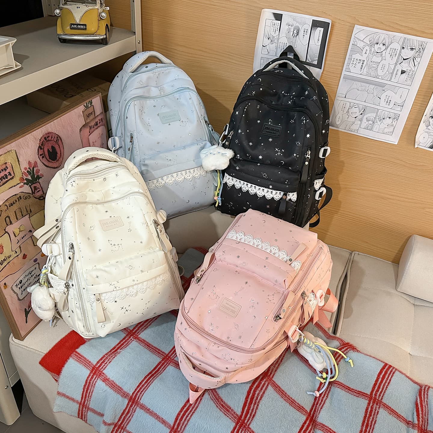 Spring New Korean Cute Fresh Middle and High School Backpack Simple Lace Trim Large Capacity