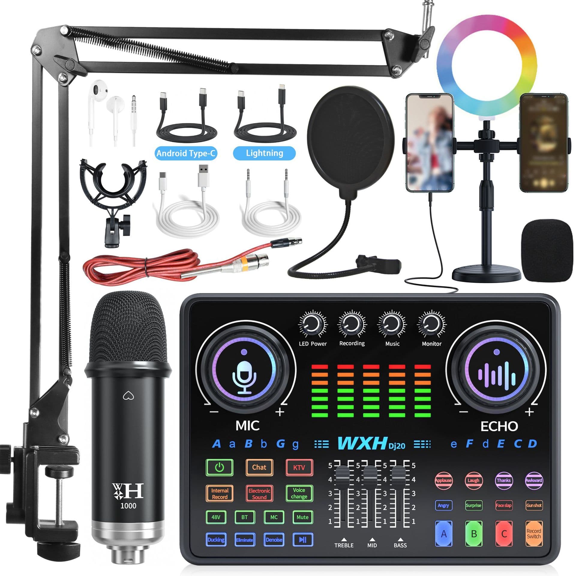 Southeast Asia Shopee Live Streaming Sound Card with RGB Light, Computer Mixer, Reverb Sound Card for Live Streaming, Gaming, Voice Changer
