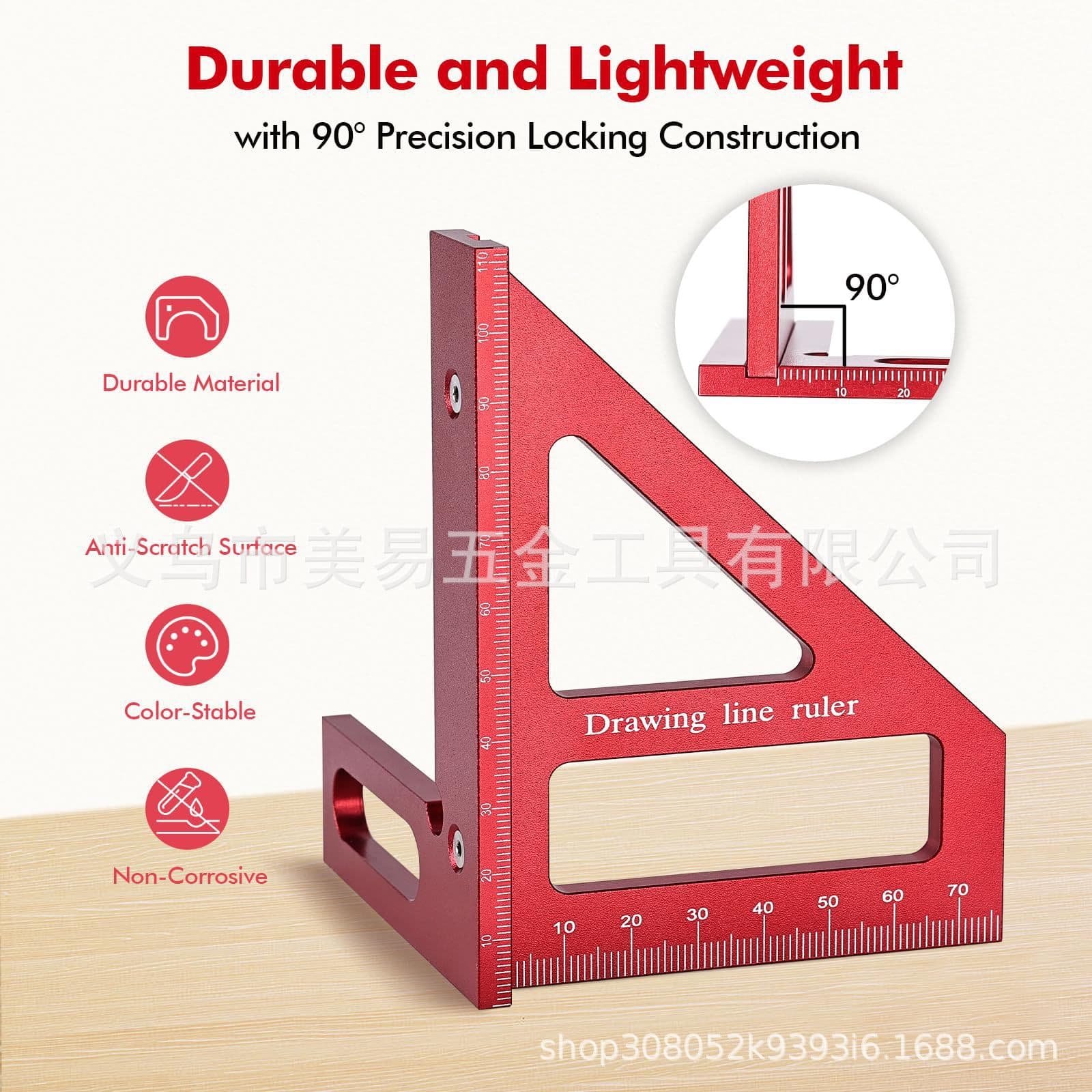 Aluminum Alloy Woodworking Triangle Ruler Right Angle Marking 45° Degree Locator Metric and Imperial Unit Right Angle Drawing Tool