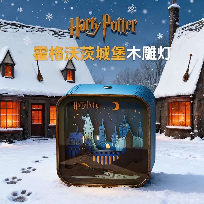 Harry Potter Castle Music Wood Carving Night Light Hogwarts Birthday Gift Desktop Ornament Ambient Lamp