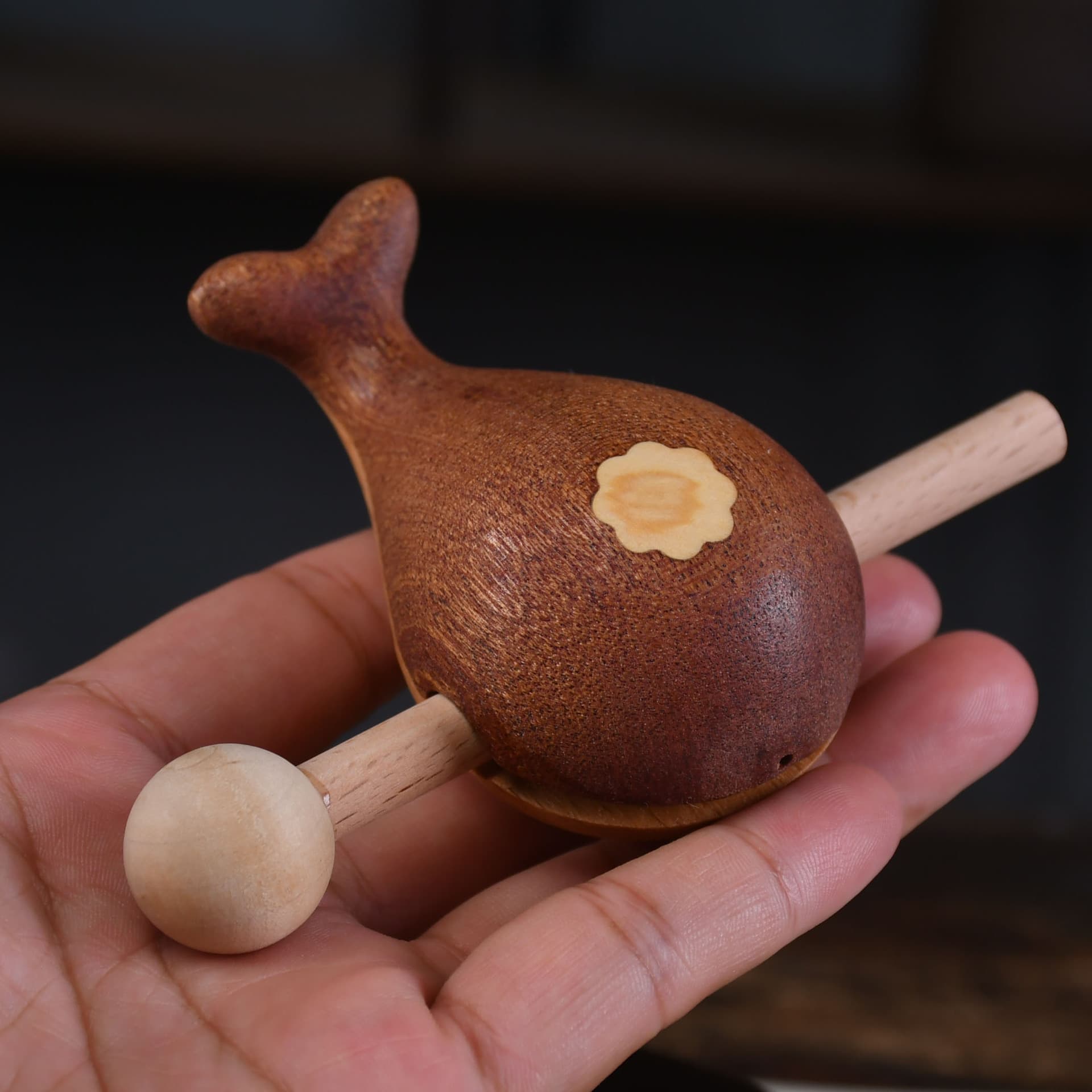 Whale Wooden Fish Percussion Instrument - Cute Portable Stress Relief Office Wood Carving Meditation Percussion Ornament Zen Toy